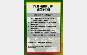 Programme Week-end 13 et 14 Janvier